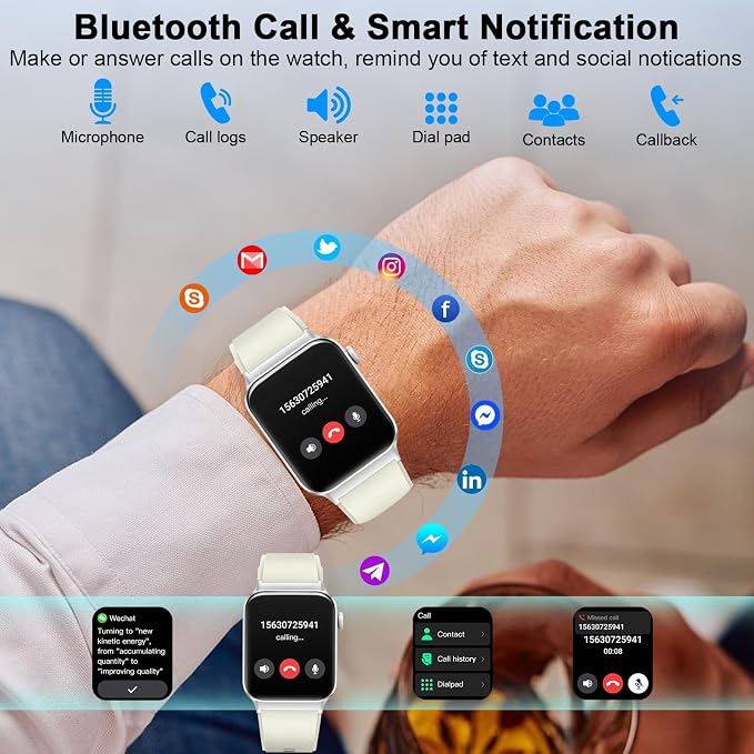 Smart Watch for Women Men (Answer/Make Call), Smartwatch with Heart Rate/Sleep Monitor/Pedometer, 2026 New Fitness Watch IP68 Waterproof, 113+ Sports Modes,Activity Tracker for Android iOS-White