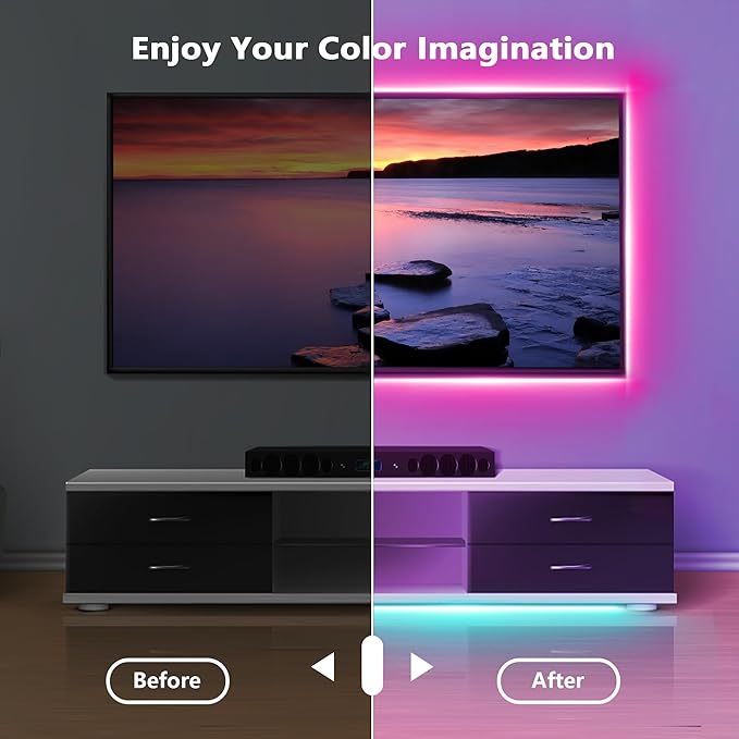 Led Lights for Bedroom 100ft (1 Roll) Music Sync, Color Changing Led Strip Lights with Remote and App Control, RGB Led Lights for Room, Christmas, Home Decor, White, GAN-rgb005-3