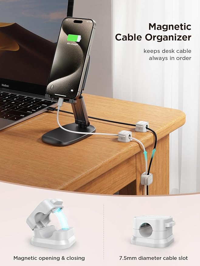 JOYROOM 9 Pack Magnetic Cable Clips, Cord Organizer Adhesive Wire Holder | Home Nightstand Office Desk Accessories, Car Wall Organization, Phone Charger Cord Holder Management, Cable Smooth Adjustable