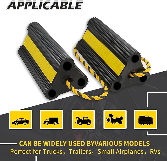 Vacallity Wheel Chocks for Travel Trailers [4 Pair 8 Pack], Sturdiness Heavy Duty Solid Rubber Camper Trailer RV Wheel Chock Blocks, for Aircraft&Truck&Car tire Stopper, Wheel Immobilizers & Chocks