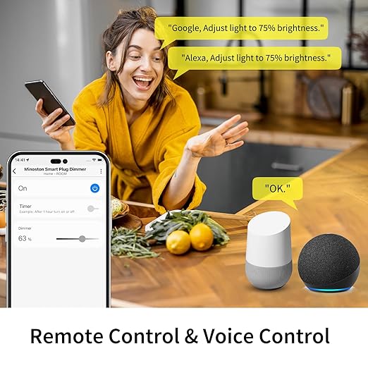 Minoston Z-Wave Outlet Dimmer, 800 Series Z-Wave Smart Plug, Z-Wave Hub Required, Alexa and Google Assistant Compatible, 200W (MP21ZD)