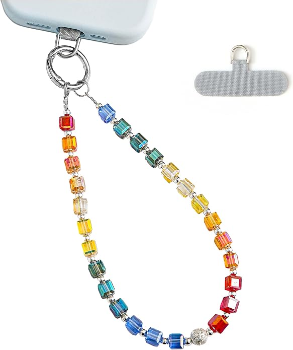 Phone Charm with Beaded Crystals, Anti-Theft Phone Strap, Hands-Free & Detachable Cellphone Lanyard, Cellphone Chain Wristlet with Tether Tab