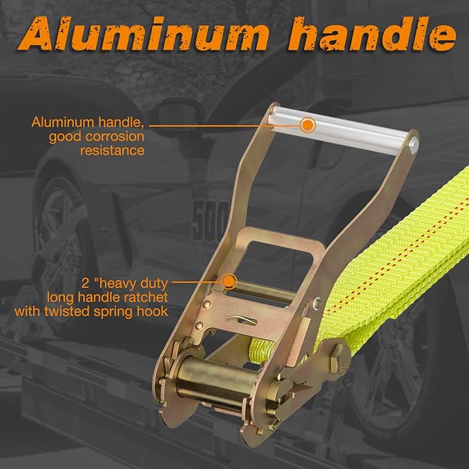 Tire Tie Down Straps with Snap Hook-10,000lbs Break Strength-2" x 10ft Heavy Duty Wheel Straps for Car,Trailer, SUV-4 Pack Side by Side Tie Downs with Storage Bag
