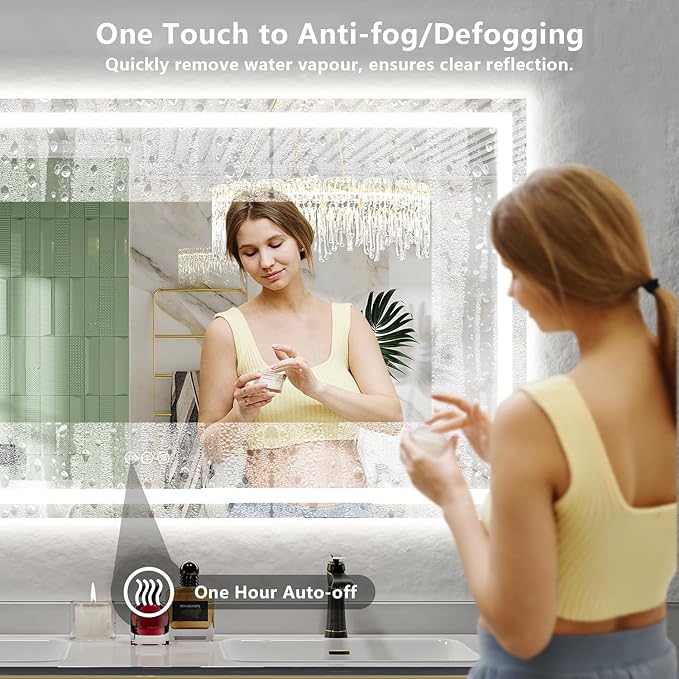 80x40 Inch LED Bathroom Mirror with Lights Front and Backlit Lighted Vanity Mirror for Bathroom Wall with 3 Colors Dimmable Anti-Fog Memory Shatter-Proof IP54 Waterproof Horizontal/Vertical