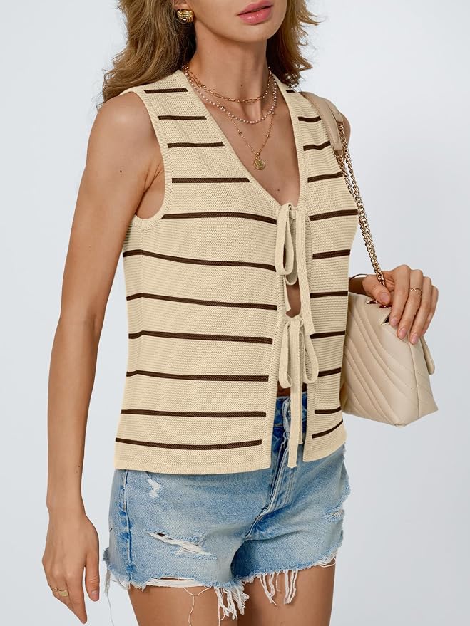 LILLUSORY Womens Tie Front Tops Vacation Sweater Vest | Bohemian Style, Beach Resort Wear, Concert Western Outfits, Crochet Tops, Vacation Outfits, Cute Y2k Sleeveless 2026