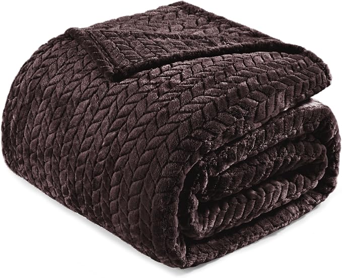 Exclusivo Mezcla Soft Fleece Bed Blanket Twin Size, 60”x80”, Coffee | Cozy Fluffy Lightweight Blankets for Summer, Decorative Plush Flannel Throws for Living room, Bedroom with Leaves Pattern