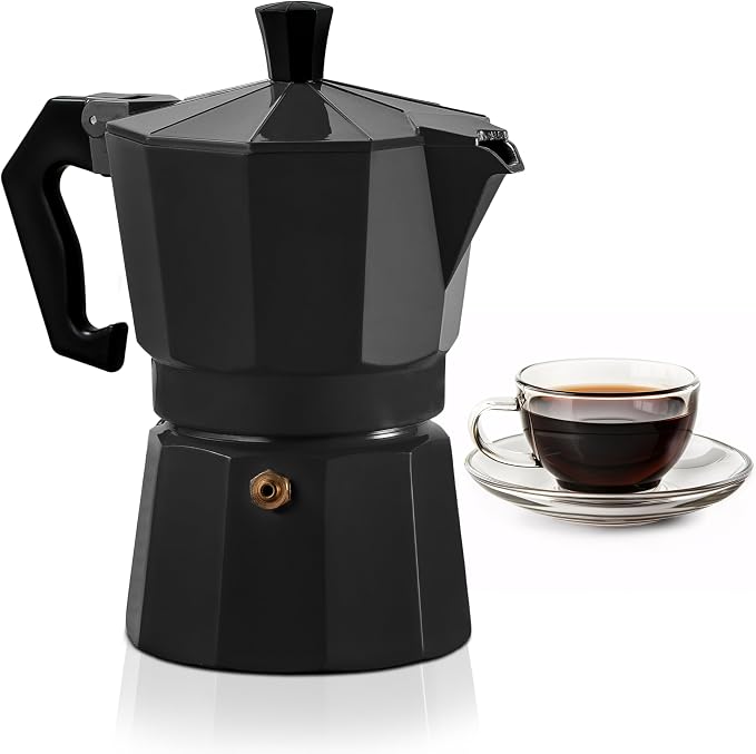 Mixpresso 3 Cup Moka Pot Stovetop Espresso Maker, Italian Cuban Coffee Pot | 5oz aluminum Italian coffee maker for gas and electric stovetops, small design for traditional espresso-style coffee at home