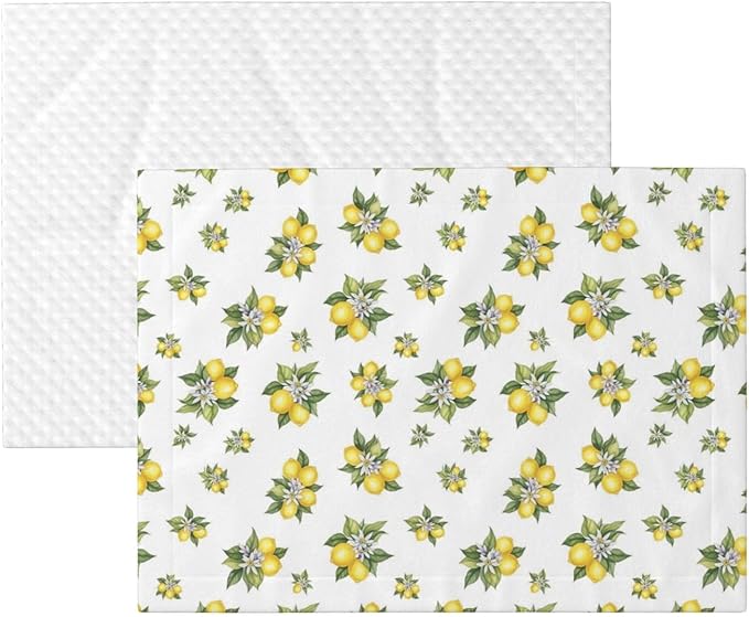 Reversible Plush Dot Pet Blanket for Dogs and Cats, Yellow Lemons Trees with Green Leaves and White Flower Summer Plant, Ultra Soft Two Sided Design with Warm Fuzzy Side and Smooth Side for Comfort