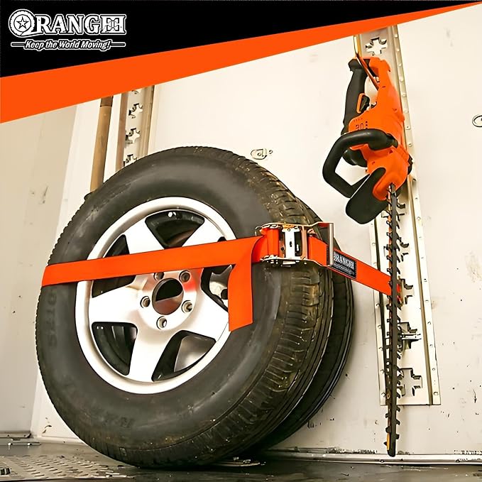ORANGEE 4 Pack E Track Ratchet Strap 4500lb Breaking Strength for Container, Cargo Vans, Trailer Load Hi Visible Neon Orange Color