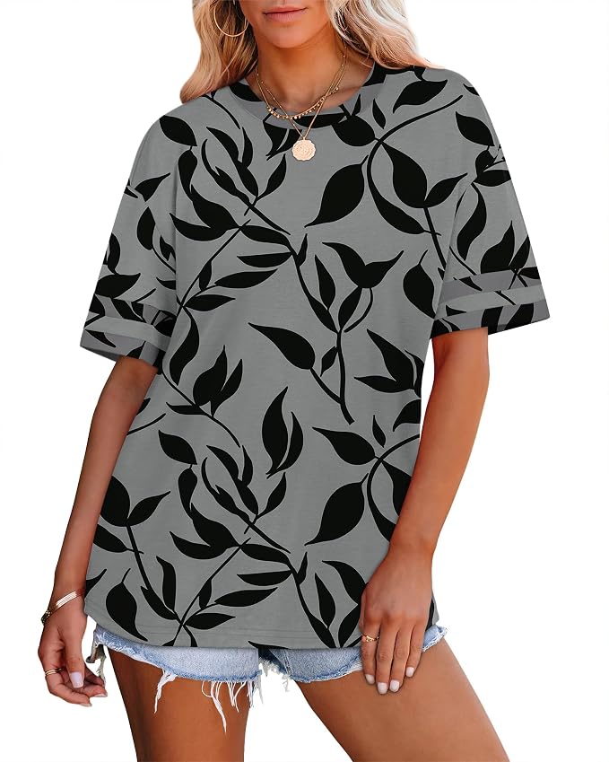 WIHOLL Womens T Shirts Loose Fit Short Sleeve Tees Crew Neck Color Block Summer Tops 2026 Fashion