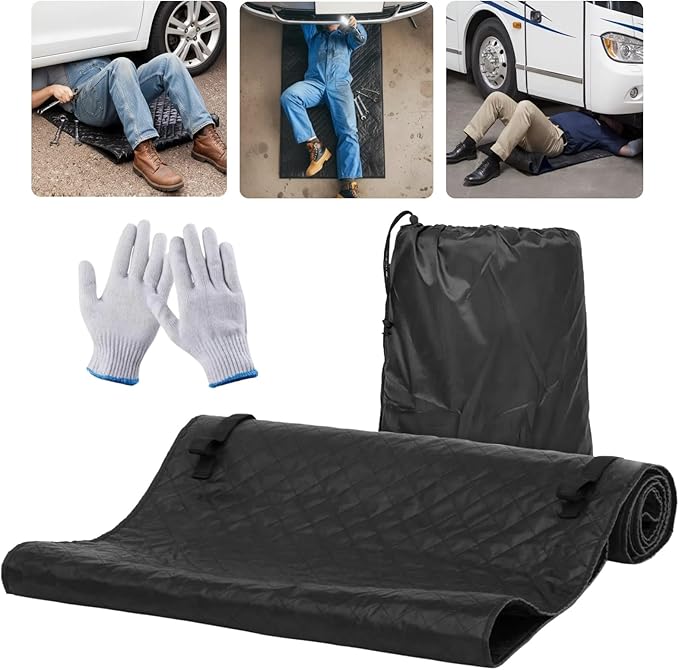 60''x28'' Rolling Creeper Mat with Storage Bag, Foldable Two-Layer Automotive Mechanic Repair Mat, Mechanic Creeper for Low Clearance, Special Roads, Long-Distance Trucks, Mechanics Pad, Black