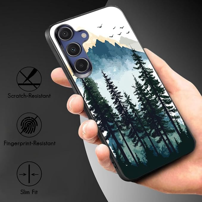 Designed for Galaxy A17 5G Phone Case,Slim Silicone Shockproof Protective Case for Galaxy A17 5G 6.7 inch,Watercolor Forest Mountains