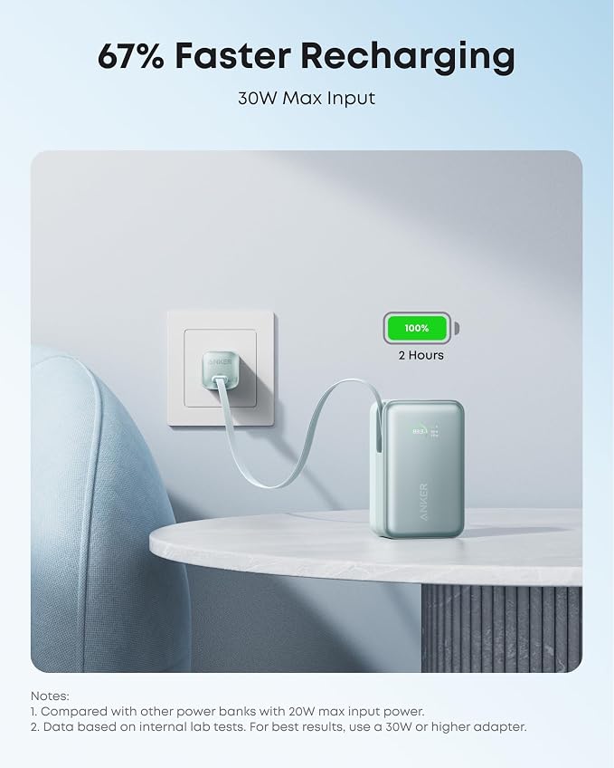 Anker Nano Power Bank, 45W 10,000mAh Portable Charger, iPhone Battery Pack | Built-In Retractable USB-C Cable, for iPhone 17 / 16 Series, iPad, Galaxy, Pixel, and More, Compact Travel Design