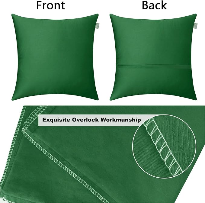 Thmyo 4-Pack 100% Cotton Comfortable Solid Decorative Throw Pillow Case Square Cushion Cover Sublimation Blank Pillow Covers DIY Throw Pillowcase for Sofa Couch(26x26 inch/ 66x66cm,Christmas Green)