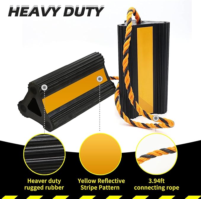 Vacallity Wheel Chocks for RV Trailer Car Truck, Upgrade Rubber Wheel Chocks with Rope Easy to Use,Camper Travel Chock Blocks Wheel Immobilizers & Chocks (8.2" 4pair)