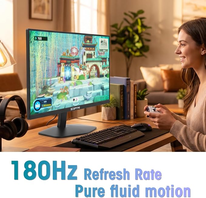New! Sceptre 27-inch Prime Gaming Monitor DisplayPort x2 180Hz HDMI x2 180Hz Build-in Speakers, Machine Black 2027 (E275B-FW180T Series)