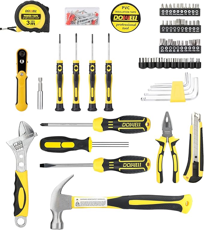 DOWELL Tool Set, Auto Repair Household Tool Kit with Socket, Wrench, Screwdriver, Bits Set and Plastic Toolbox Storage Case, HYT128 (128 Pieces)