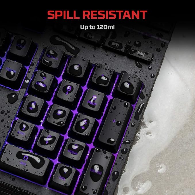 HyperX Alloy Core RGB – Membrane Gaming Keyboard, Comfortable Quiet Silent Keys with RGB LED Lighting Effects, Spill Resistant, Dedicated Media Keys, Compatible with Windows 10/8.1/8/7 – Black