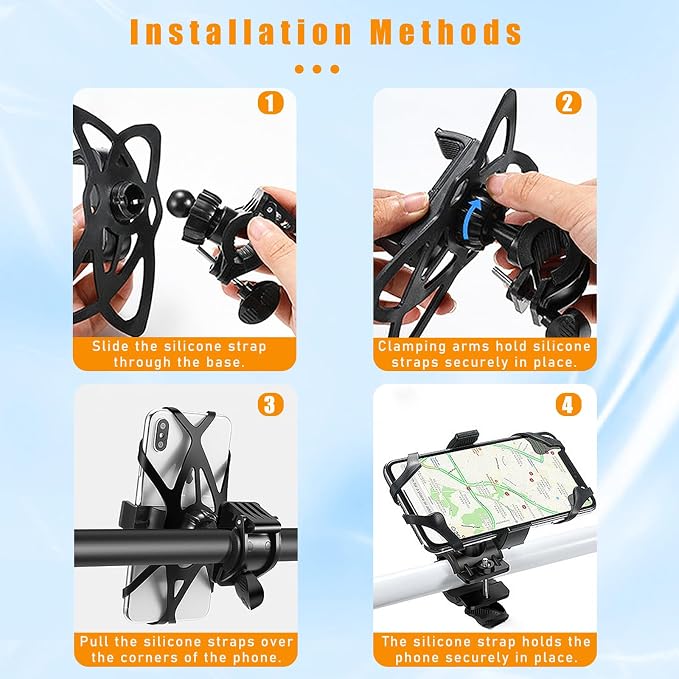 Ziciner 3 PCS Bike Phone Mount Holder Band, Elastic Smart Phone Security Silicone Strap for Motorcycle Bike Phone Mount, Universal Bike Accessories Replacement Parts for Most Cell-Phone (Style 1)