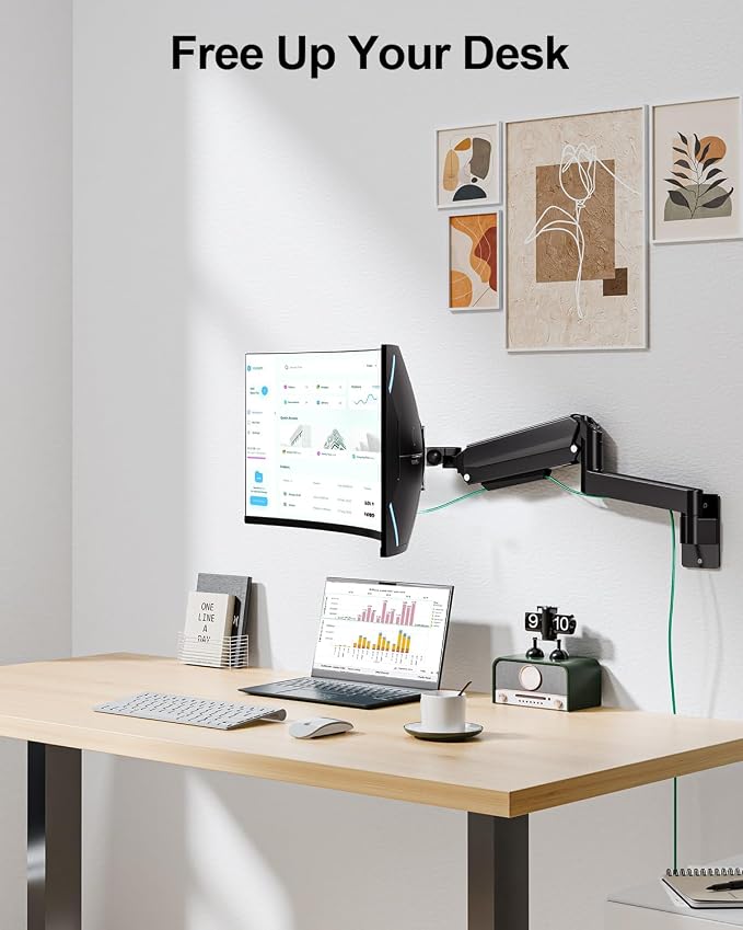 MOUNT PRO Monitor Wall Mount for 22"-49" Ultrawide Flat & Curved Screens, Heavy Duty Single Wall Mount Monitor Arm Holds up to 44 lbs, Full Motion Adjustable Wall Bracket, VESA Mount 75x75mm/100x100mm