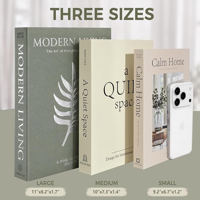 Decorative Books for Home Decor, Set of 3 Stackable Fake Books for Coffee Table Bookshelf Decor, Modern Aesthetic Decorative Book for Home Living Room Bedroom Office Decoration, Sage Green