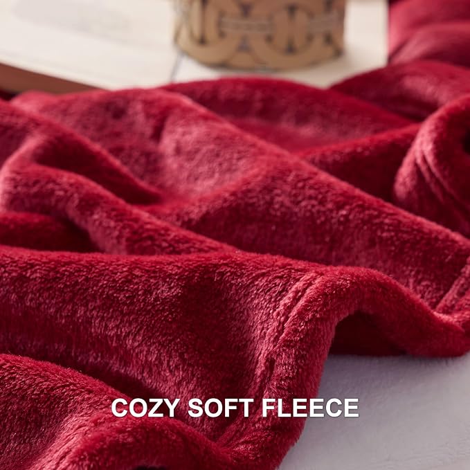 Hansleep Throw Red Fleece Blanket, Soft Flannel Bed Blanket | Fuzzy Cozy Blanket 50x60 Inches, Multi-use for Bed, Sofa, Couch, Travel, Camping, All Season Warm Lightweight Cover
