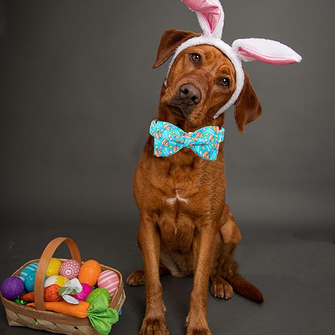 Lionheart glory Dog Bow Collar Easter Day Dog Collar for Medium Dogs,Easter Egg Dog Collars with Bowtie Colorful Dog Collar Spring Collars Pet Collar Bows
