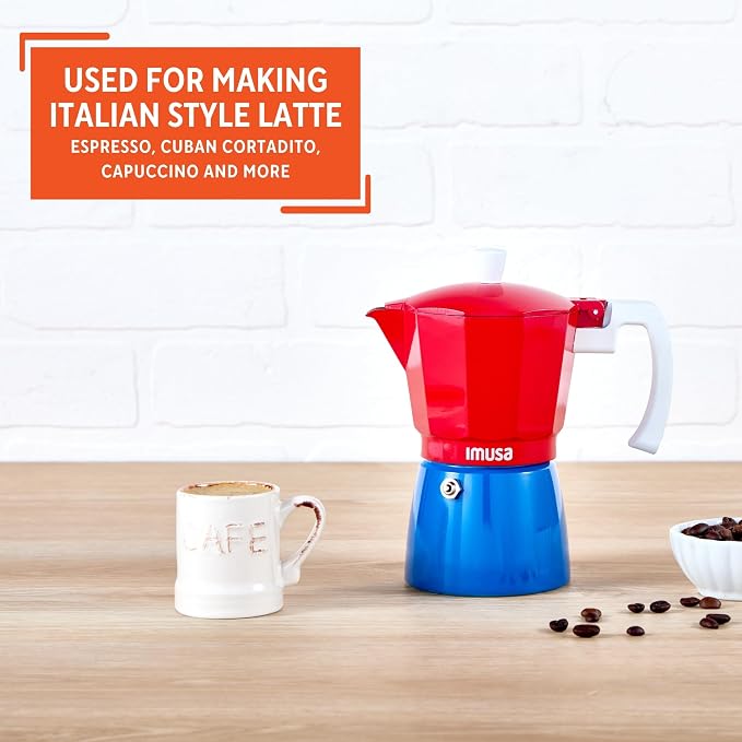 IMUSA 6 Cup Caribbean Cast Aluminum Stovetop Coffee Maker | Bare Cast Aluminum Finish, Soft-Touch White Handle, Ideal for Moka Drinks, Great for Family