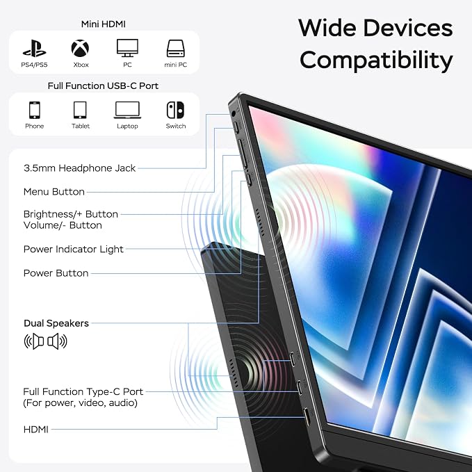 MNN 17.3" QHD 165Hz USB-C HDMI Gaming Monitor | 17.3" QHD 165Hz IPS 100% sRGB, USB-C/HDMI, kickstand, slim metal, travel gaming for PC/Phone/PS5/Xbox.