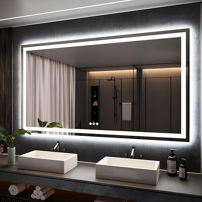 ISKM 72'' x 40'' LED Mirror for Bathroom Lighted Vanity Mirror for Wall Front Lights + Backlit LED Bathroom Mirror Anti-Fog Tempered Glass ETL Listed