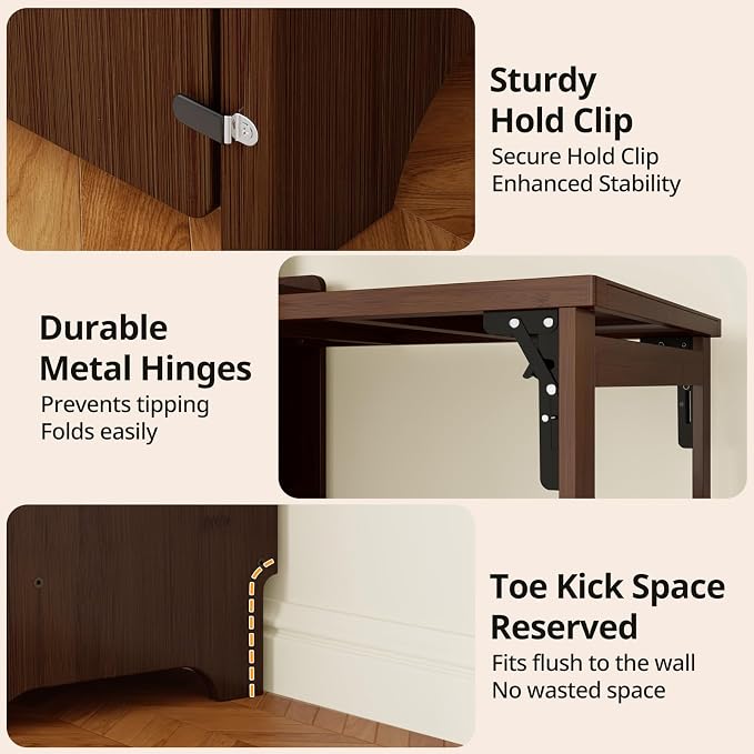 Bamboo Folding Desk with Bookshelf, Foldable Desk for Small Spaces, Brown | Space-Saving Computer Desk with Storage, Compact Size, Writing Study Table for Home Office, Bedroom, Dorm, Apartment