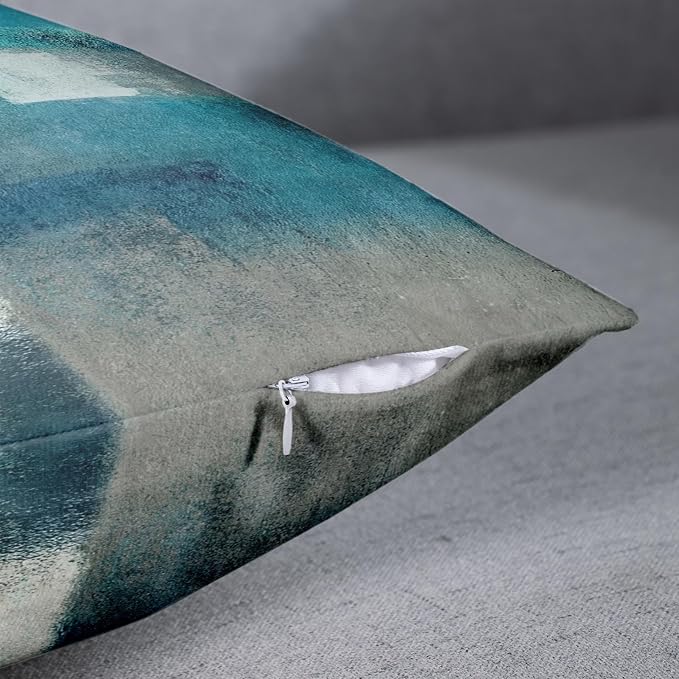 Emvency Throw Pillow Covers Set of 2, 20 x 20 Inch, Turquoise White Gray | Abstract Modern Painting Outdoor Decorative Square Pillow Cases Couch Cushion Case for Couch Bed Sofa Living Room Home Decor
