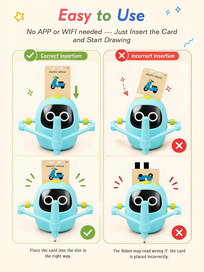 Kikapabi Drawing Robot Toys for Kids, 220 Flash Cards Gift for 3-8 Years Old Boys Girls, Montessori Doodle Art Painting with Voice Interactive for Beginners, Birthday (Blue)