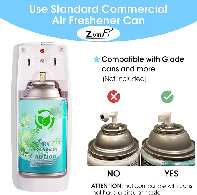 New Air Freshener Spray Automatic Fragrance Dispenser Compatible with Glade and Airwick Refill Can 5.51"x 2.6", Free Standing/Wall Mounted Auto Air Freshener Holder for Home and Bathroom