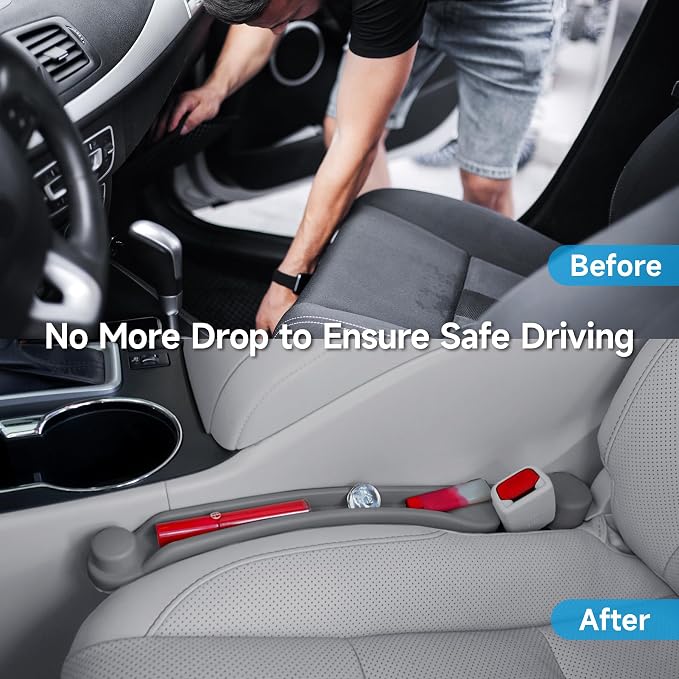 Givifive Car Seat Gap Filler Set of 2, 3IN1 Seat Side Gap Filler Plug with Storage Slot & Hook Function, Soft Foam Universal Fit Car SUV Truck Fill Gap Between Seats Console Organizer���Standard Gray���