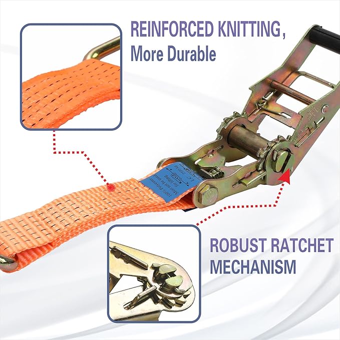Ratchet Tie Down Straps Set 2 inch 13 Ft 11,000 lbs Break Strength Heavy-Duty Cargo Straps Double J Hook for Moving Appliances Lawn Equipment and Motorcycles 4 Pack Orange