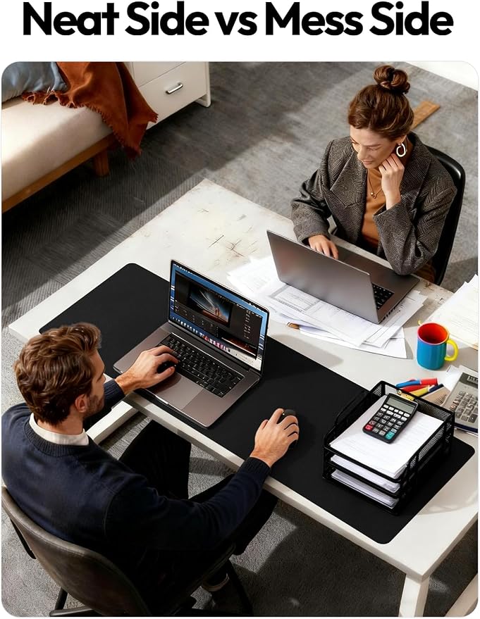 YSAGi Large Extended PU Leather Desk Pad Protector – Non-Slip Waterproof Desk Mat for Office & Home, Easy Clean Mouse Pad & Laptop Writing Blotter 35.4"x17" Black
