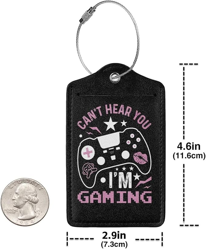 2 Pack Luggage Tags for Suitcase, Privacy Cover ID Label with Stainless Steel and Address Card for Travel Bag Backpack Cruise Ship Essentials Tag Women - Can't Hear You I'm Gaming Gamer Girl