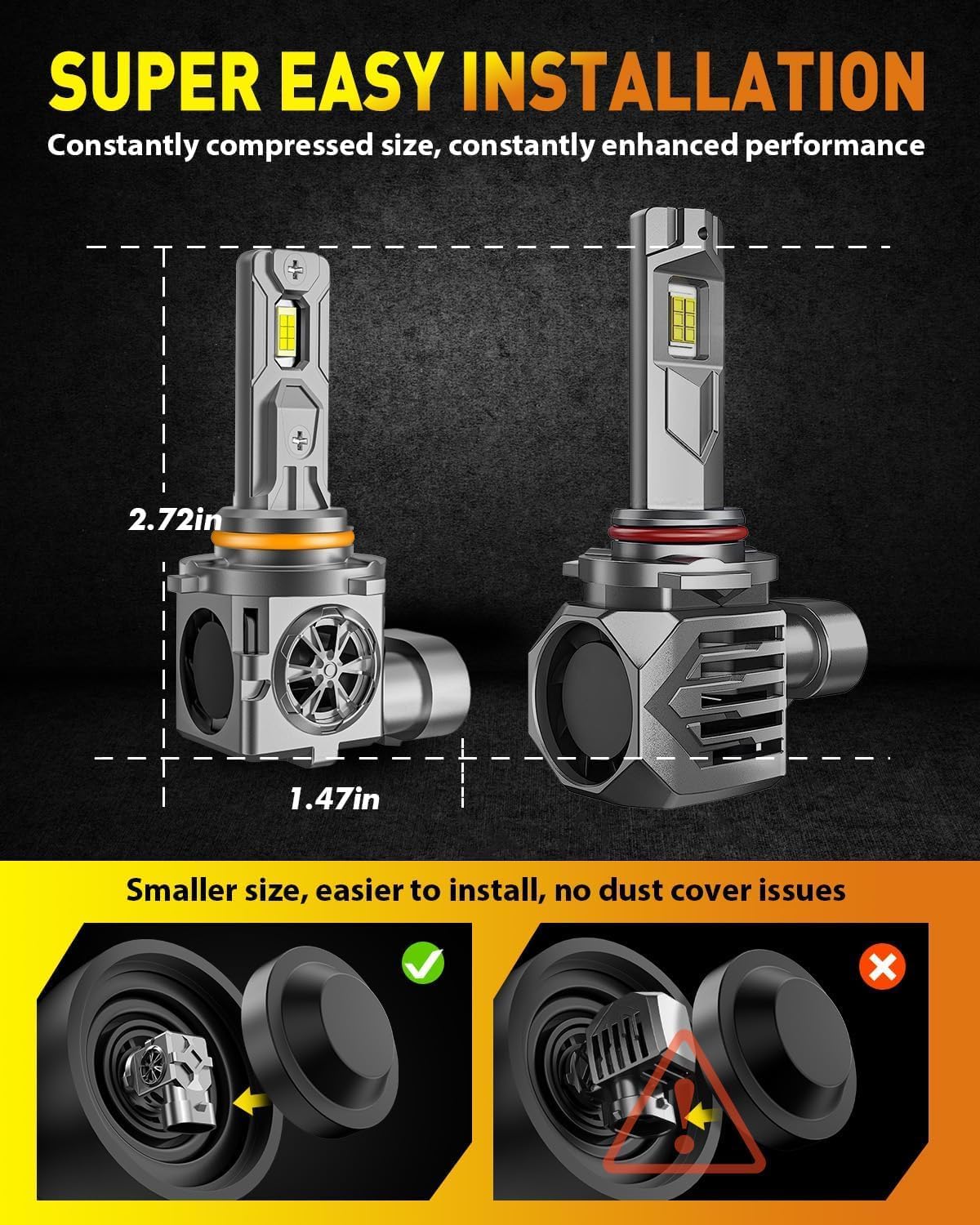 9005 9006 Light Bulbs Combo, 60,000LM 900% Super Brighter, 6500K Cool White, 1:1 Mini Halogen Size 9005 HB3 & 9006 HB4 Accessory Fog Light with Cooling Fan, Plug and Play, Pack of 4