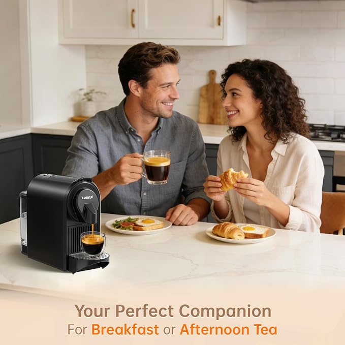 CHULUX Bafè-Pro Single Serve Espresso Machine for Nes Original Pods, Black | 1400W Rapid Heating, Espresso Lungo Buttons, Used Capsule Drawer, Auto-Eject System, 24oz Removable Reservoir, Mini Footprint