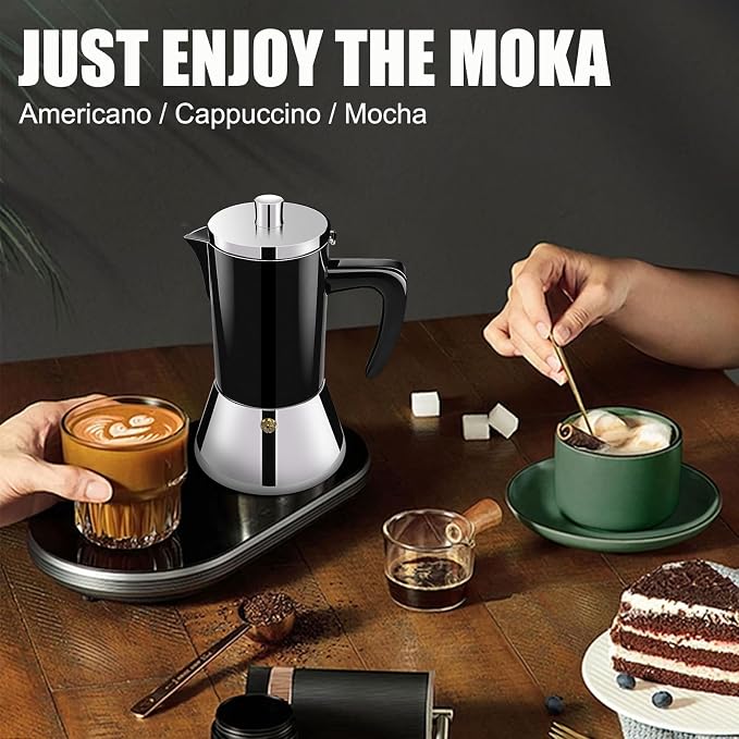 4 Cup Thickened 304 Stainless Steel Moka Pot Stovetop Espresso Maker Cafeteras Italian Percolator Espress Makers Capable Greca Mocha Coffee Machine for Induction Home and Camping 200ml 6.6oz