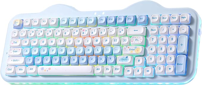 YUNZII C98 Cute Cake Wireless Mechanical Keyboard(Blue, Candy Switch) | 99 Keys with Number Pad, Hot Swap, PBT MOA Keycaps, BT5.0/2.4G/USB-C, Gasket Mount, Custom RGB Backlit for Win/Mac