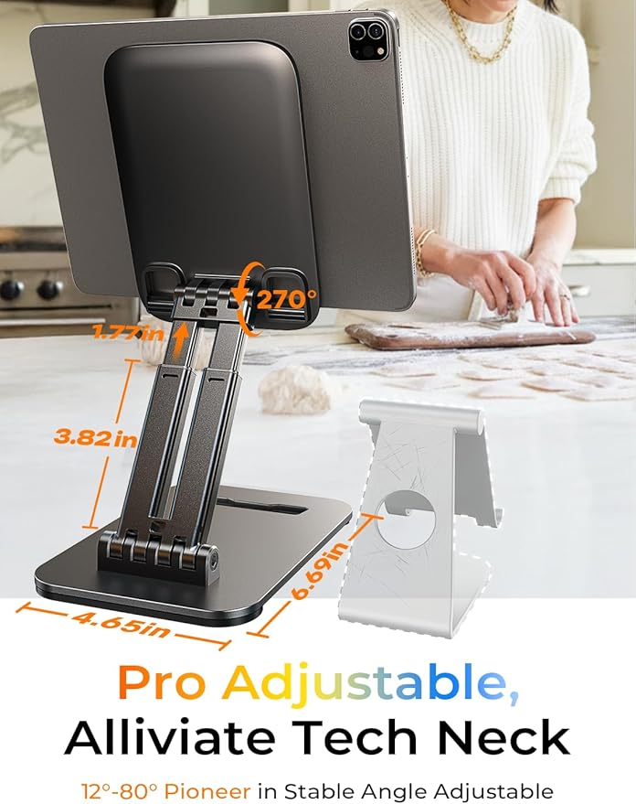LISEN Tablet Stand, iPad Stand Tablet Holder for Desk, Kindle Accessories Home Office Portable Monitor Stand for Apple iPad mini Air Switch, Adjustable Height Angle, Foldable Design for Gifts
