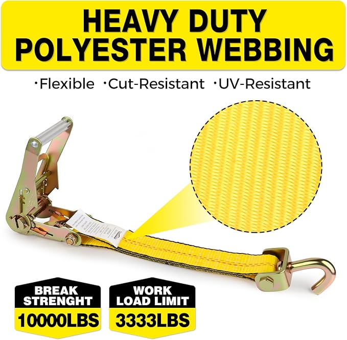 Car Hauler Straps Heavy Duty 10,000 lbs Break Strength-3-Point Tire Tie Down Straps for Trailers,Over The Wheel Tie Downs with Rubber Cleats for SUV,Truck,ATV,UTV