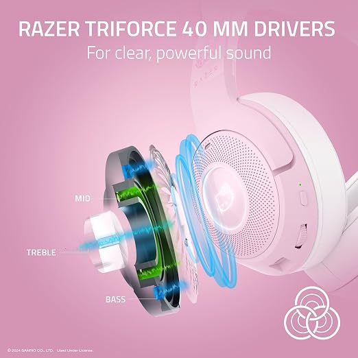 Razer Kraken Kitty V2 BT Wireless RGB Headset: Chroma RGB - Bluetooth 5.2-40 mm Drivers - 40 Hr Battery w/Type C Charging - Hello Kitty & Friends Edition | Chroma RGB Kitty Ears & Earcups, Bluetooth 5.2, 40 mm Drivers, Noise-cancelling Mics, Lightweigh...