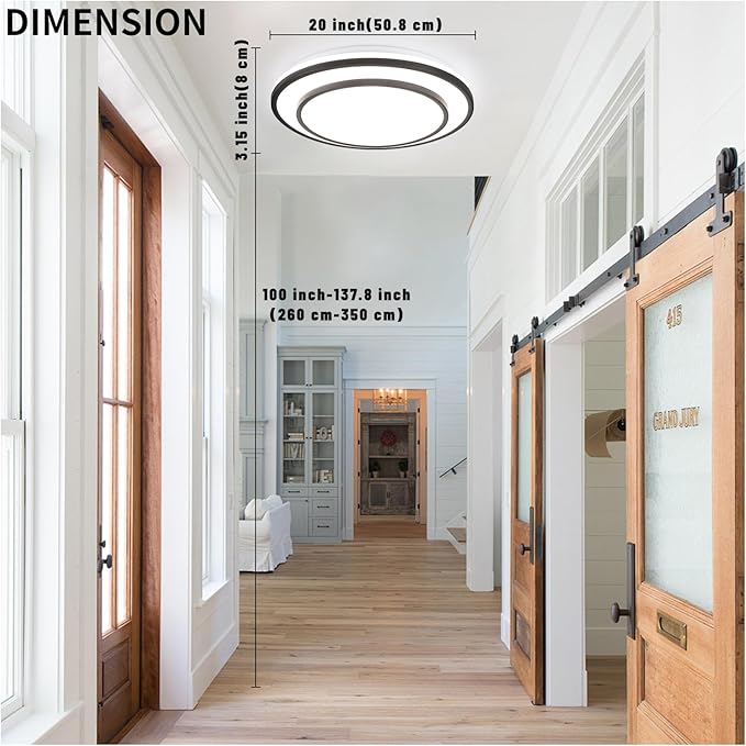 20" LED Flush Mount Ceiling Light Fixture Dimmable, Black Fixture Ceiling Mount 36W,Modern Close to Ceiling Light 5CCT for Living Room,Kitchen,Bedroom