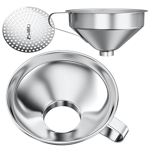 Pisol Canning Funnel for Wide Mouth and Regular Mason Jars, Stainless Steel Kitchen Use Funnels with Strainer for Filling Bottles, Metal Funnel Set for Oil Power Jam Grains Dry & Wet Ingredients