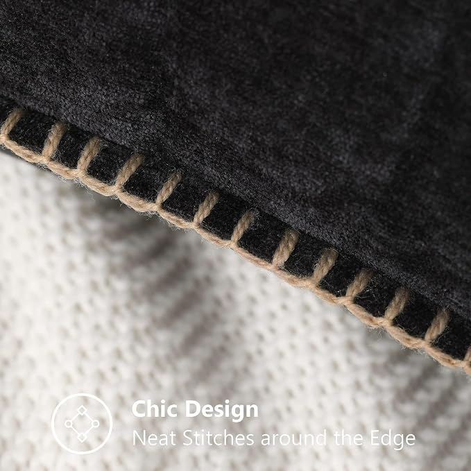 decorUhome Soft Chenille Throw Pillow Covers 18x18 Set of 2 Black | Fall Textured Decorative Throw Pillow Cases Stitched Edge Modern Farmhouse Luxury Boho Velvet for Couch Sofa Bed Home Decor