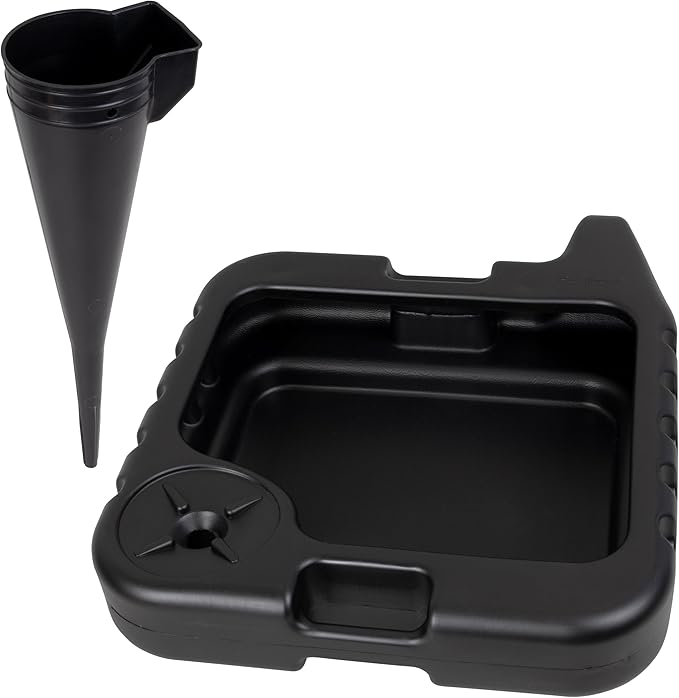 Scepter AMKIT01 15.5 Quart Oil Drain Pan with Pour Spout and 18-Inch Mechanics Funnel Kit for Automotive Fluids Including Engine Oil, Anti-Freeze, Transmission Fluid and More, Black