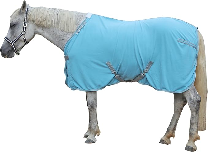 Horse Fleece Cooler, Blanket Liner - 300g Anti-Pilling Fleece, Moisture-Wicking, Cooling & Drying for Post-Workout, Bath & Travel, Prevent Overheating & Chilling Lightblue 81